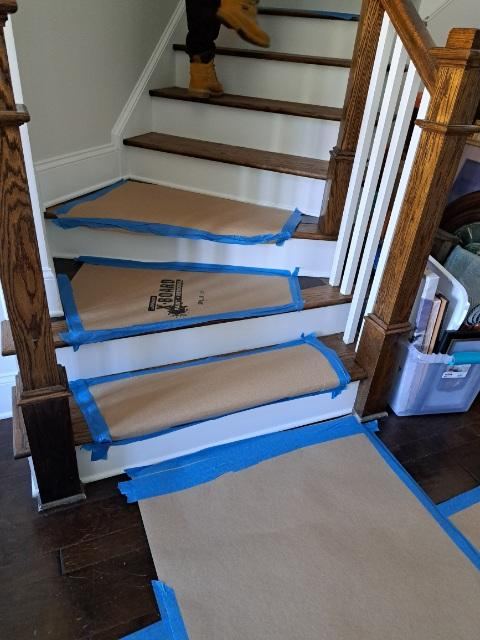 Stair-by-stair paper protection in a customer's home
