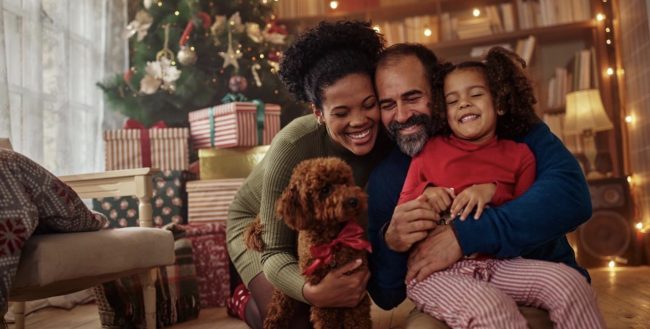 Family celebrating relocation into a new home